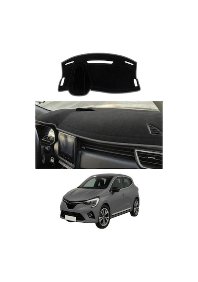 Renault - Clio 5 2019+ Uyumlu Torpido Koruma Kılıfı - Gri Şeritli