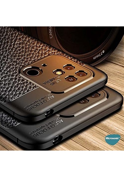 Ayrex Xiaomi Poco C40 İçin Kılıf Deri Dokulu Silikon Siyah Poco C40 İle Uyumlu Kılıf - Siyah Diğer
