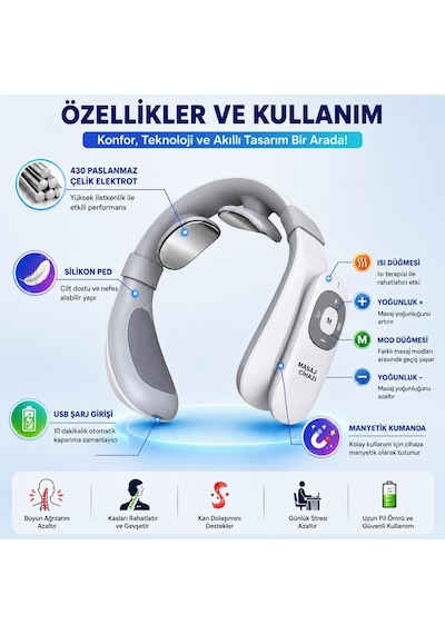 Eldi Medikal 6 Modlu Isıtmalı Wellness Teknolojisi Boyun Ve Omuz Masaj Cihazı