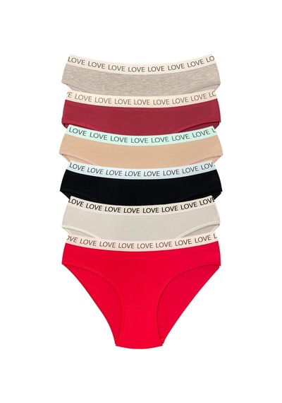 Royaleks 6 Adet Pamuklu Esnek Kadın Slip Bikini Külot Geniş Lastikli Bask Çok Renkli