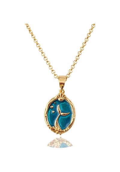 Yıldız Balığı Cameo Gümüş Kolye 925 Ayar, Altın Kaplama, Mine & Zirkon Taşlı Ms3856 Altın