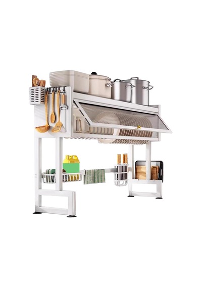 Valkyrie Evye Üstü Bulaşık Kurutmalık 105x30x80 Cm Beyaz Çok Amaçlı Mutfak Organizer Raf Beyaz
