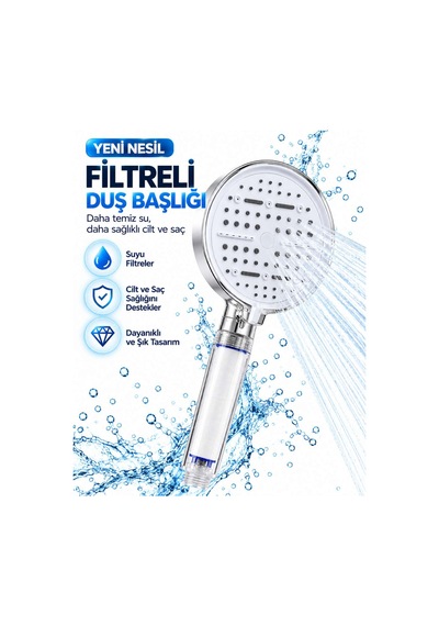 Filtreli 6 Sprey Modlu Duş Başlığı Büyük Panel Beyaz Çok Fonksiyonlu Diğer