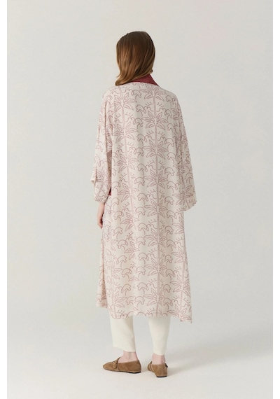 Zühre Şal Yaka Desen Geçişli Uzun Kimono-içlik İklili Takım 1868 Kiremit