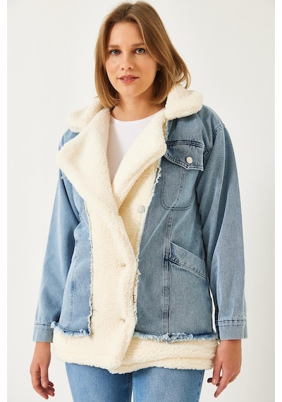 Shade Kadın Tedy Astar Detay Dört Cepli Denim Mont 2471 60261105 - Bej-mavi