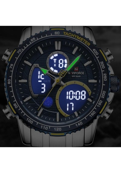Naviforce Gri Çelik Kordon Dijital/analog Erkek Kol Saati Nf-9182m-bluylw