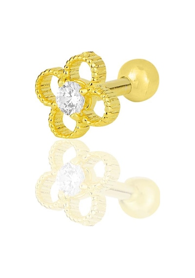 Gümüş Altın Yaldızlı Zirkon Taşlı Yonca Modeli Tragus Helix Piercing Küpe