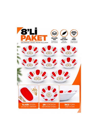 Geleneksel Çay Tabağı - Çay-kahve Bardak Altlığı 3-4-6-8 Li Kırmızı