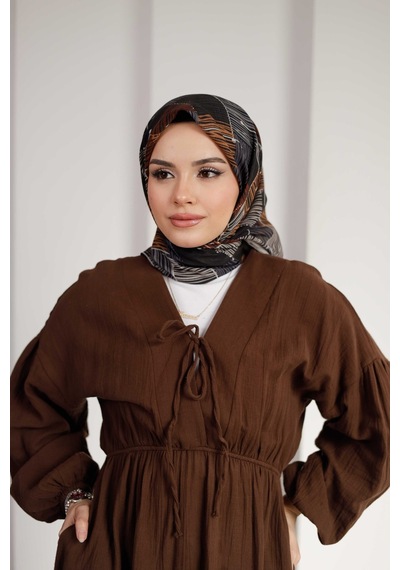 Mimiyum Nota Desen Soft Eşarp Füme Karamel