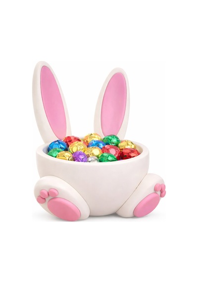 Tavşan Kulaklı Dekoratif Şekerlik Pembe Beyaz Bunny Tasarım Çikolata Kasesi Masaüstü Dekoratif