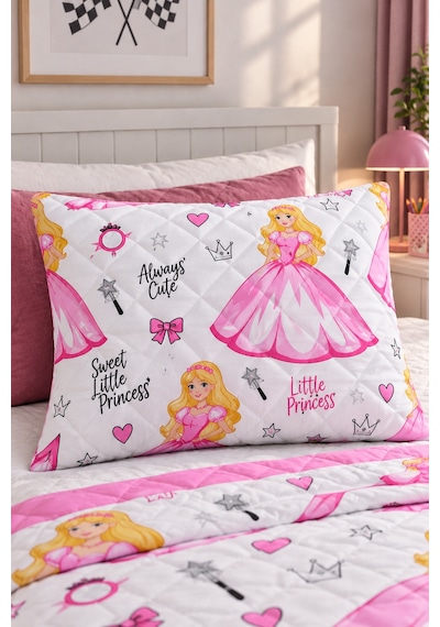 Kapitone Fermuarlı Yastık Alezi 50x70 Cm Pamuklu Yastık Koruyucu Kılıf Elyaf Dolgulu Pembe Prenses