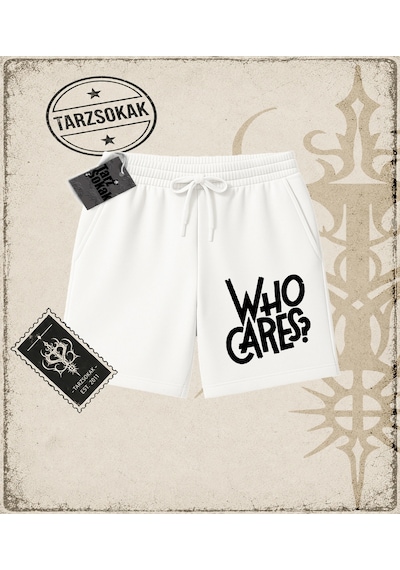 Tarzsokak Gotik & Grunge Streetwear Who Cares Unisex Şort Beyaz