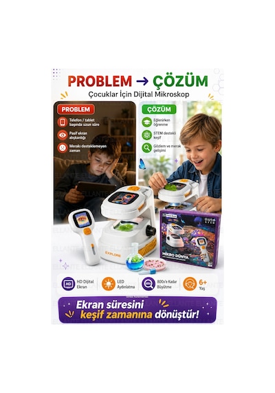 Çocuklar İçin Dijital Mikroskop 2 Si 1 Arada Masaüstü Ve El Tipi Kullanım Hd Dijital Ekran Led Işıkl
