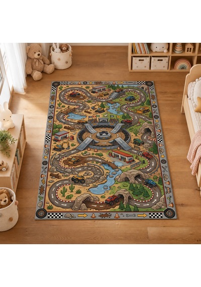 Kartela Halı Canavar Kamyon Kaymaz Taban Çocuk Oyun Halısı - 100 x 150 CM