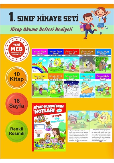 1.sınıflar İçin Okumayı Sevdiren 10 Lu Hikaye Seti 13 Kitap Okuma Defteri Hediyeli
