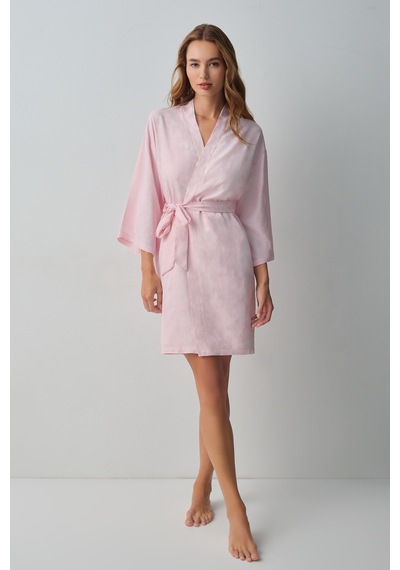 Suwen Floral Dantelli Kısa Sabahlık Wsh10610067077 Pembe