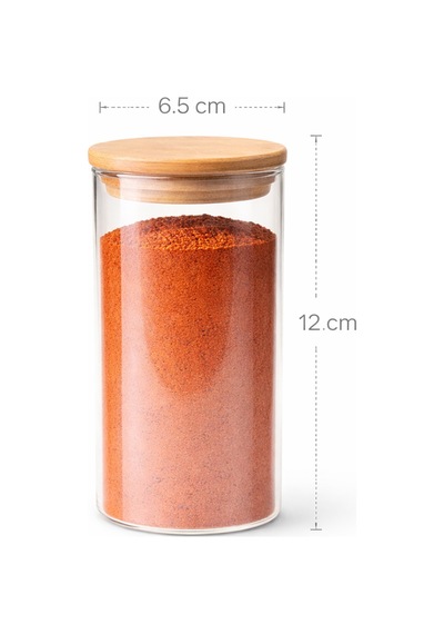 6 Lı Cam Baharatlık Seti 300 Ml Bambu Kapaklı, Sızdırmaz Kapaklı Mutfak Kavanoz Seti Şeffaf