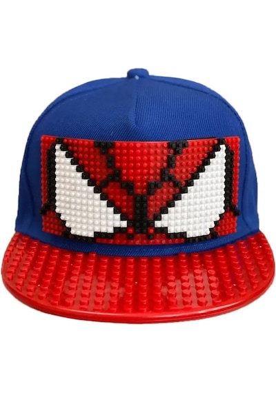 Kutpia Pixel Blok Minecraft -örümcek Adam- Batman-prenses Çocuk Kep Şapka Lego Uyumlu Siperlikli 4 12 Yaş Mavi - Kırmızı