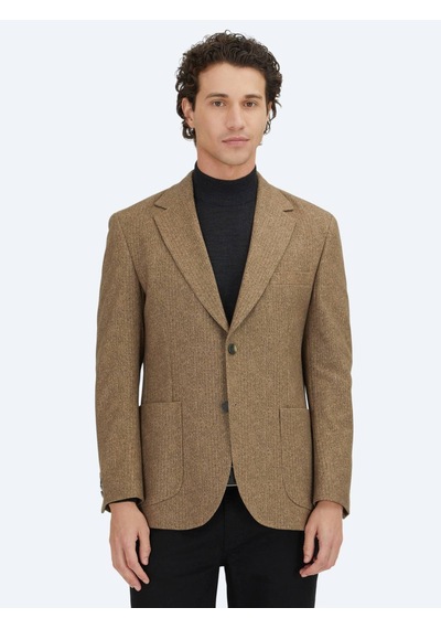 Kip Kahverengi Baskılı Modern Fit Örme Ceket Kahverengi