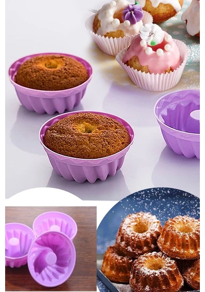 Silikon Mini Muffin Kek Kalıbı Silikon Mor Diğer