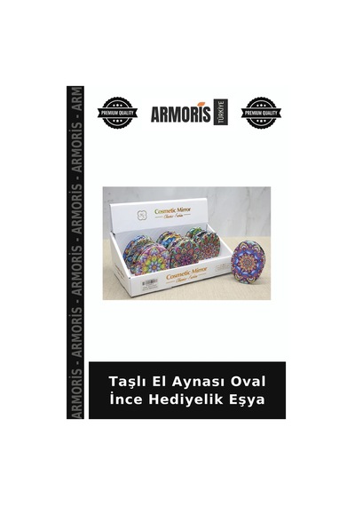 Taşlı El Aynası Oval İnce Hediyelik Eşya Çok Renkli