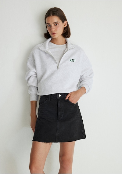 Mavi - Mavi Logo Baskılı Yarı Fermuarlı Gri Sweatshirt 1s10179-85438 Gri