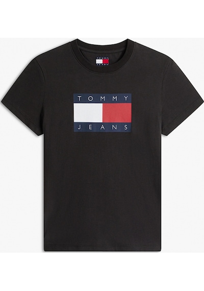Tommy Hilfiger Tjw Normal Kesim Tj Bayraklı Kısa Kollu Kadın Siyah T-shirt Dw0dw22562bds Siyah