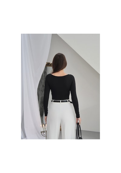 Paw Garage Kadın V Yaka Polyamid Bodysuit Sıyah