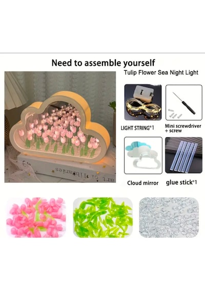 Lale Gece Lambası Ve Ayna Bulut Model Pembe