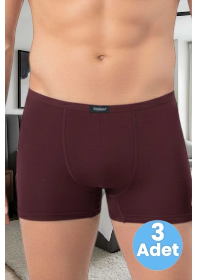 Tezzgelsin Erkek Pamuklu 3'lü Modal Boxer Bordo