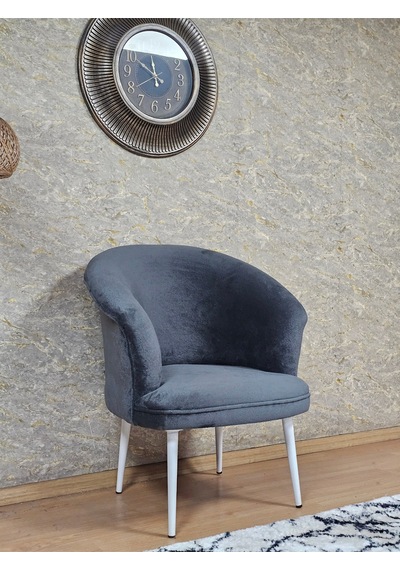 Zafir Tekli Teddy Beyaz Boyalı Sivriltme Ayak Çay Seti Koltuk Tekli Berjer , Balkon, Salon, Ofis Füme