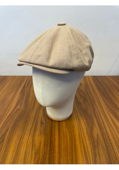 Hamze Peaky Blinders Tommy Shelby Model Keten Kasket Şapka Bej