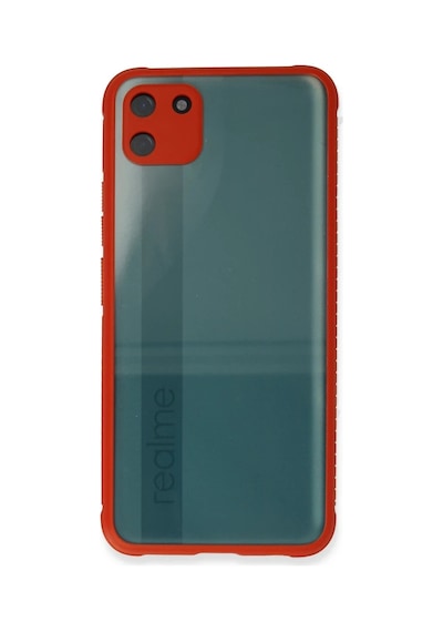 Realme C11 Kılıf Miami Şeffaf Silikon - Kırmızı Kirmizi