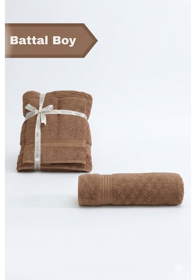 2 Li Battal Boy Banyo Havlu Seti - 100% Pamuk 90x170 Cm + 50x90 Cm Ekstra Yumuşak Emici Havlu Kahve