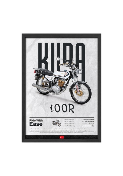 Kuba Çita 100r Siyah Ahşap Çerçeveli Poster, Dekoratif Motosiklet Duvar Tablosu