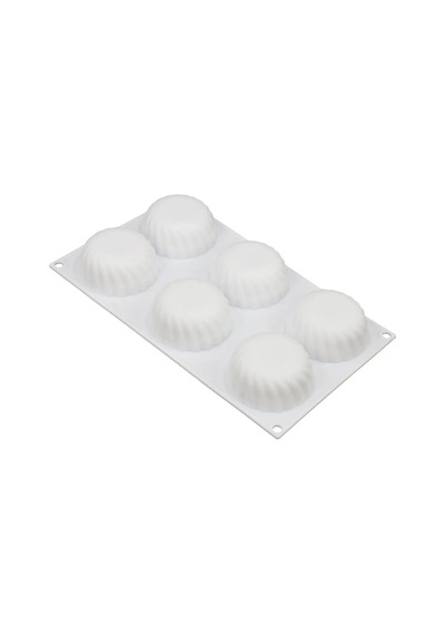 Kek Pasta Pişirme Çikolata Şeker Tatlı Küre Basık Dalgalı Silikon Kalıbı 6'lı Beyaz