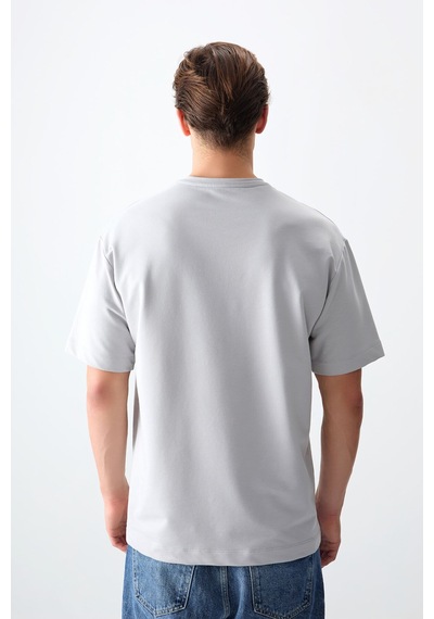 Air Jones Tommy Life Taş Pamuklu Kalın Yumuşak Dokulu Oversize Fit Basic Erkek T-shirt - 88377 Taş