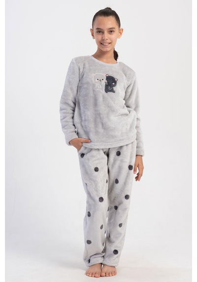 Kız Çocuk Uzun Kol Welsoft Gri Pijama Takım C4t5n1o304 001