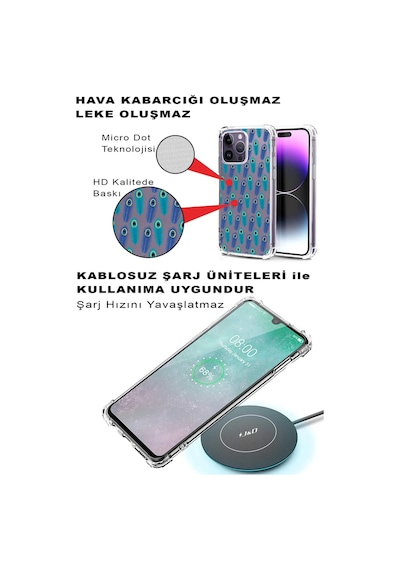 Prinrify Samsung Galaxy M30s Uyumlu Nazar Boncuğu 4 Baskılı Şeffaf Köşe Korumalı Antişok Kılıf