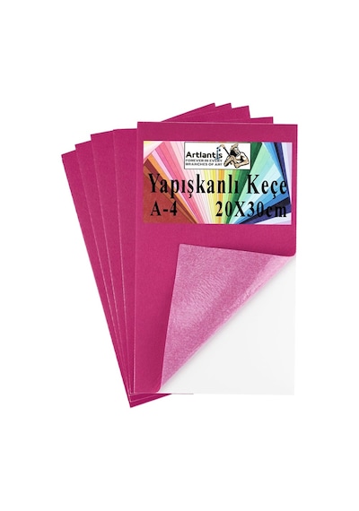 Yapışkanlı Keçe A4 20x30 Cm 5 Li 1 Paket 2.0 Mm Kendinden Yapışkanlı Renkli Hobi Keçesi Elişi Keçe Kumaşı Anasınıfı Kreş Pembe