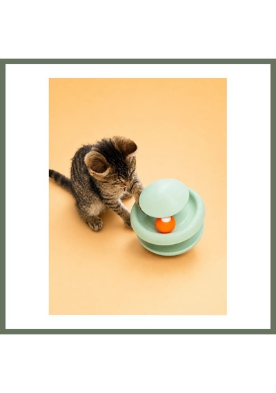 Bezos 3d Baskı İki Toplu Kedi Oyuncağı Kule Etkileşimli Kedi Oyun Kulesi Toplu Parkur - Yeşil Bezos1