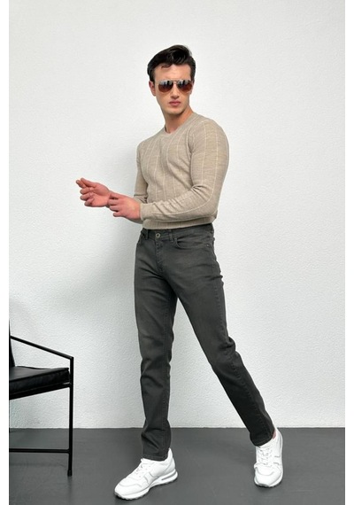 Erkek Vizon Regular Fit Bisiklet Yaka %100 Akrilik Triko Kazak Hlthe012121