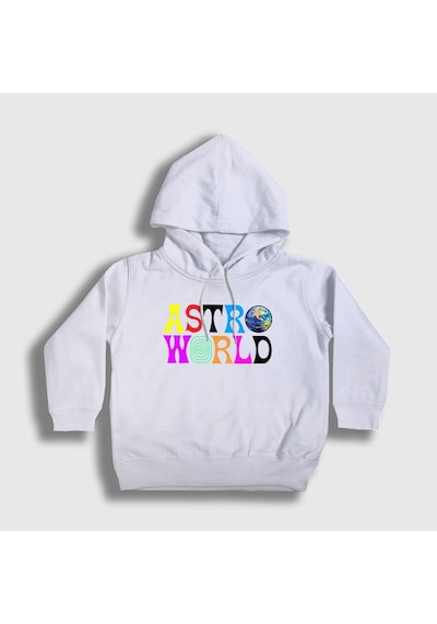 Presmono Unisex Çocuk Astroworld V2 Travis Scott Kapüşonlu Sweatshirt Beyaz