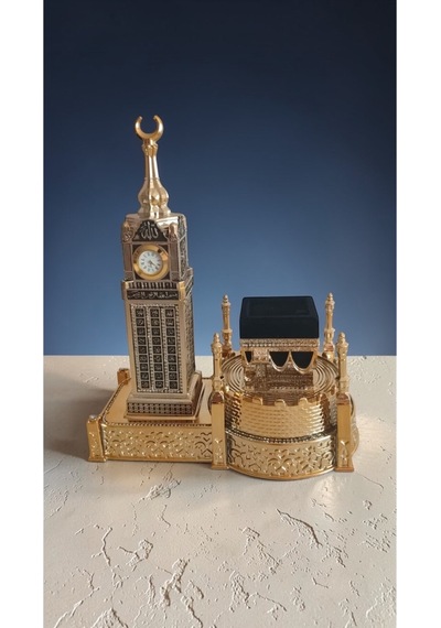 Zirkon Taşlı Kale Duvarlı Kabe/zemzem Kulesi Biblo & Saat 23 26 Cm