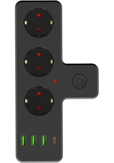 Güncelçarşı Akım Korumalı Üçlü Priz Açma Kapama Düğmeli 3'lü Soket Pd20w Output 1x Type-c 3x Usb 3x Soket Çocuk Koruması Bakır İletken 0