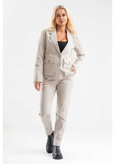 Bold & Young Kadın Üç Cepli Likralı Pamuklu Astarsız Blazer Ceket Bej