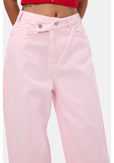 Kadın Light Pembe 6s6-98 Mega Baggy Fit Kemer Detaylı Denim Jean