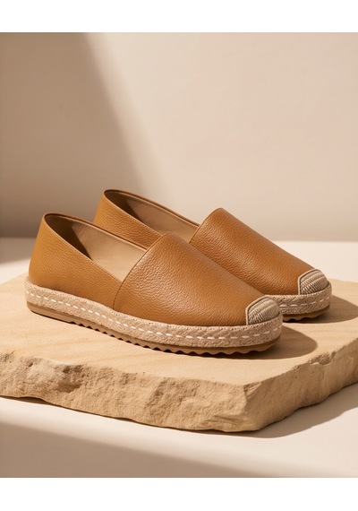 Futsishoes Lucıa Açık Taba Hakiki Deri Dikiş Detaylı Kadın Espadril