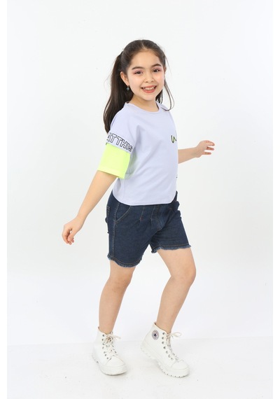 Toontoy Kids Toontoy Kız Çocuk World Baskılı Tişört Mavi