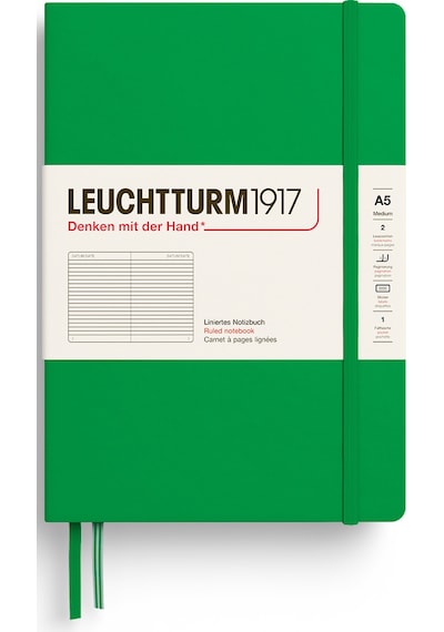Leuchtturm1917 Not Defteri Orta Boy A5 , Sert Kapak, 251 Numaralandırılmış Sayfa, Çizgili, Bahar Yaprağı Yeşil
